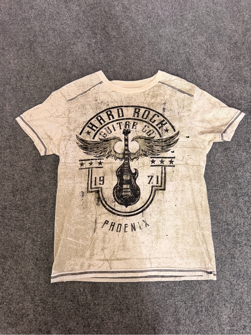 Hard Rock Cafe Beige Short Sleeve Tee with Black Guitar Emblem